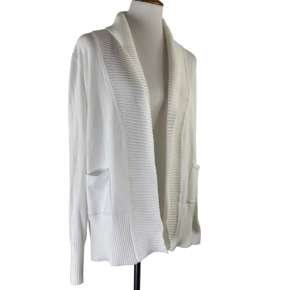The Limited White Shawl Collar Open Front Cable Knit Back Cardigan Womens M